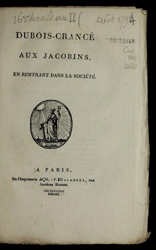 Cover for Dubois-Crance  aux Jacobins, en rentrant dans la socie te .