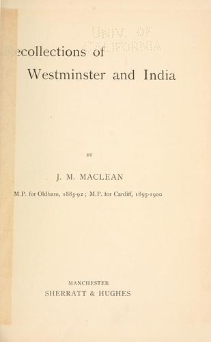 Cover for Recollections of Westminster and India