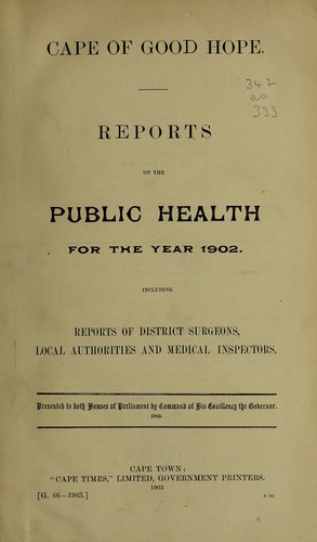 Cover for Report of the Medical Officer of Health for the Colony on the public health ...