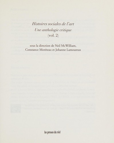 Cover for Histoires sociales de l'art