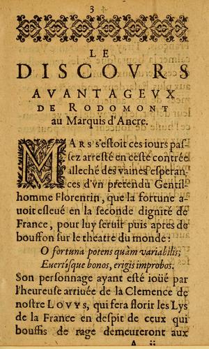 Cover for Le discovrs avantagevx de Rodomont, au Marquis d'Ancre.
