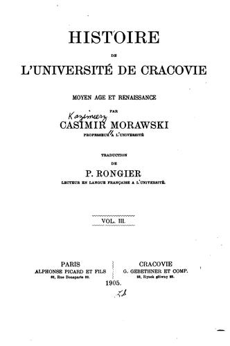 Cover for Histoire de l'Université de Cracovie