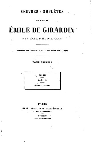 Cover for Oeuvres complètes de madame Émile de Girardin, née Delphine Gay