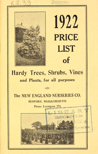 Cover for 1922 price list of hardy trees, shrubs, vines and plants for all purposes