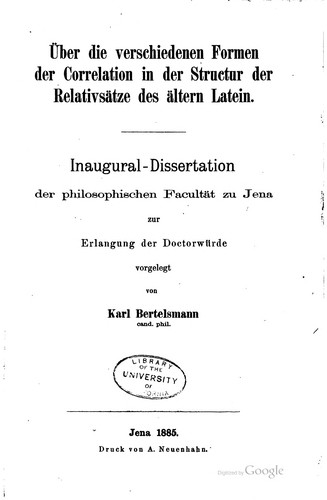 Cover for Über die verschiedenen Formen der Correlation in der Structur der ...
