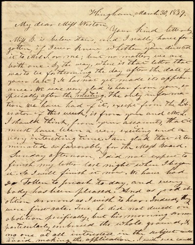 Cover for [Letter to] My dear Miss Weston
