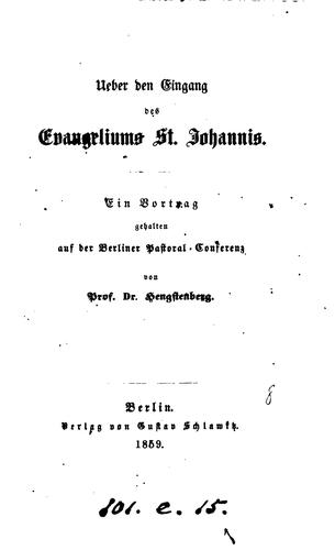 Cover for Ueber den Eingang des Evangeliums St. Johannis, ein Vortrag