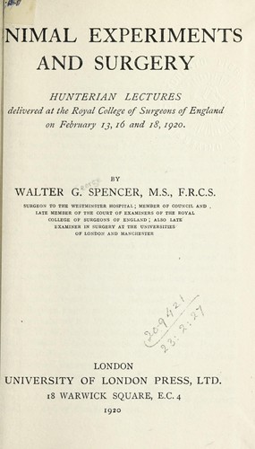 Cover for Animal experiments and surgery