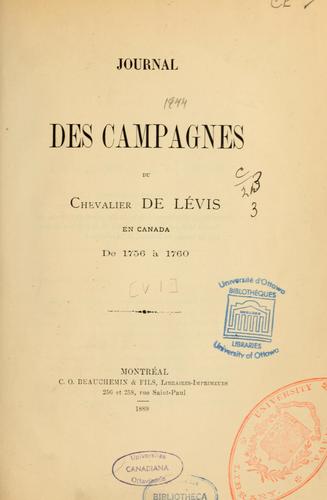 Cover for Journal des campagnes du chevalier de Lévis
