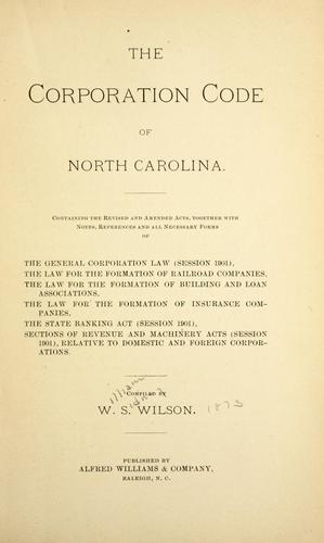 Cover for The corporation code of North Carolina ...
