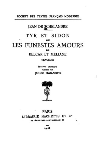 Cover for tyr et sidon ou les funestes amoursde belcar et meliane