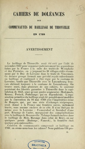 Cover for Cahiers de doléances des communautés en 1789.