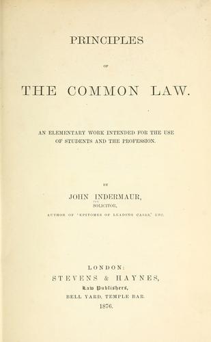 Cover for Principles of the common law