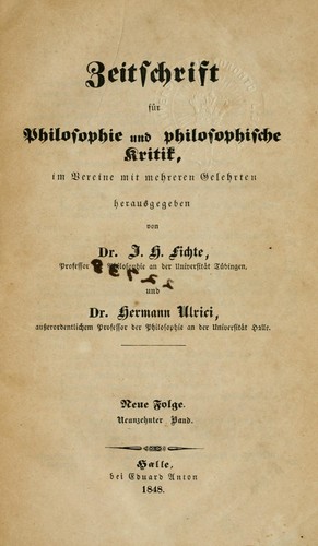 Cover for Zeitschrift für philosophie und philosophische kritik ...