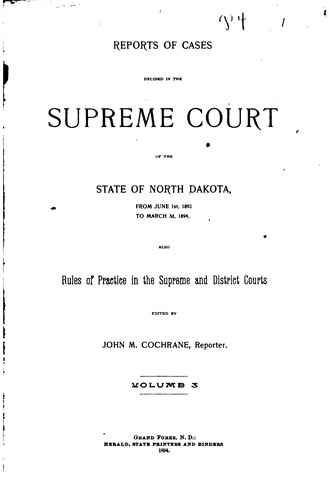 Cover for Reports of Cases Decided in the Supreme Court of the State of North Dakota