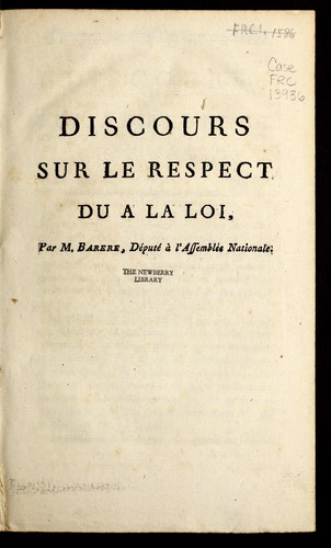 Cover for Discours sur le respect du à la loi