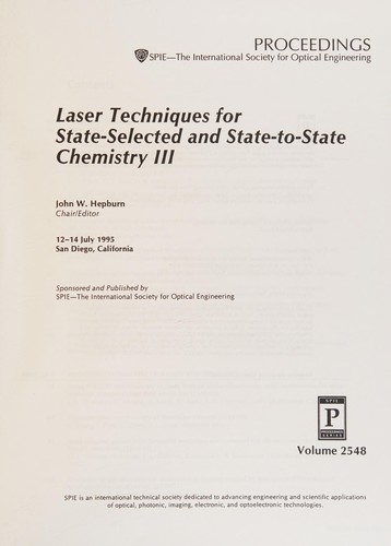 Cover for Laser Techniques for State-Selected and State-To-State Chemistry III