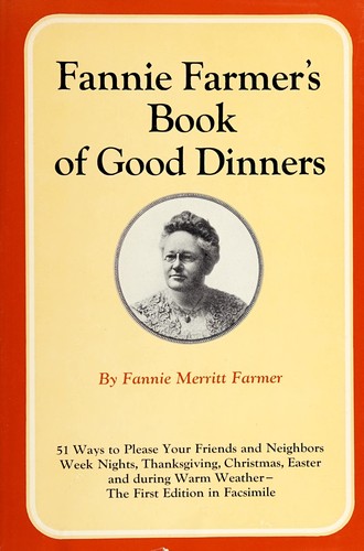 Cover for Fannie Farmer's book of good dinners.