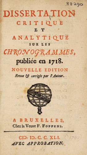 Cover for Dissertation critique et analytique sur les chronogrammes. Publié en 1718