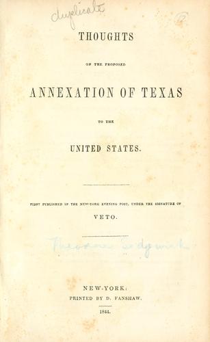 Cover for Thoughts on the proposed annexation of Texas to the United States.