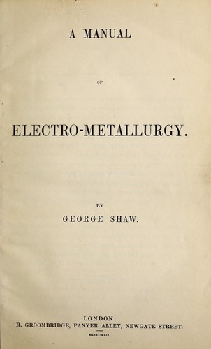 Cover for A manual of electro-metallurgy
