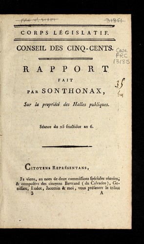 Cover for Rapport fait par Sonthonax sur la proprie te  des halles publiques