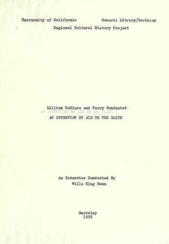 Cover for Aid to the blind in California, 1918-1955: an interview