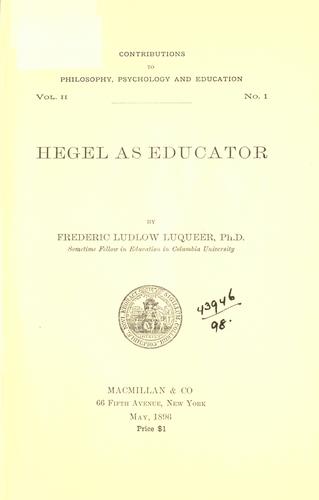 Cover for Hegel as educator.