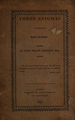Cover for Three enigmas attempted to be explained