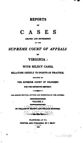 Cover for Reports of Cases Argued and Determined in the Supreme Court of Appeals of ...