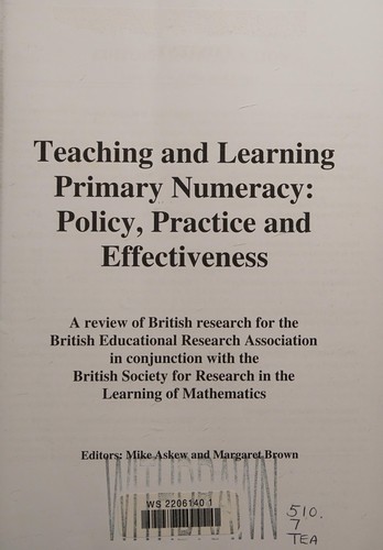 Cover for Teaching and learning primary numeracy