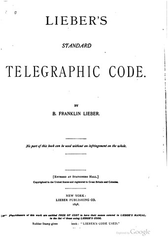 Cover for Lieber's Standard Telegraphic Code