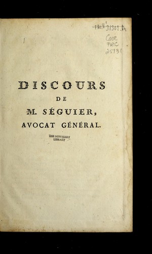 Cover for Discours de M. Se guier, avocat ge ne ral
