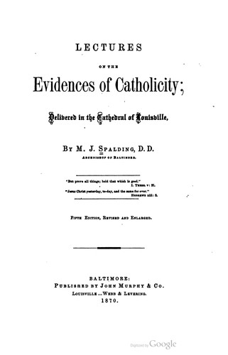 Cover for Lectures On The Evidences Of Catholicity