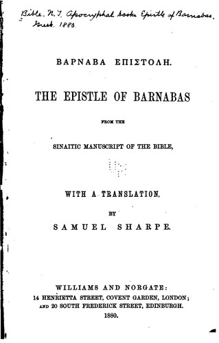 Cover for The Epistle of Barnabas