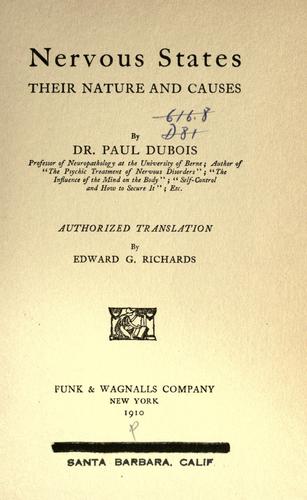 Cover for Nervous states, their nature and causes