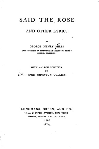 Cover for Said the Rose: And Other Lyrics