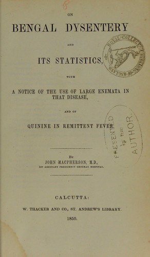 Cover for On Bengal dysentery and its statistics