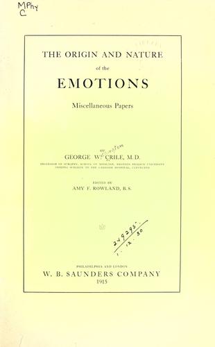 Cover for The origin and nature of the emotions
