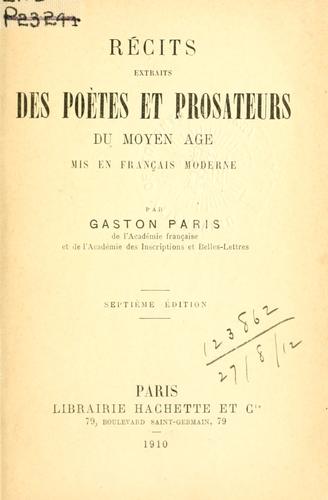 Cover for Récits extraits des poetes et prosateurs du moyen âge.