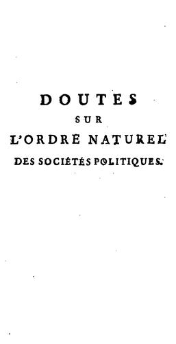 Cover for Doutes proposés aux philosophes économistes, sur L'ordre naturel et essentiel des sociétés ...