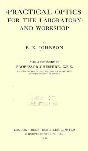 Cover for Practical optics for the laboratory and workshop