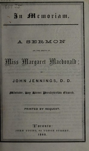 Cover for In memoriam.  A sermon on the death of Miss Margaret Macdonald