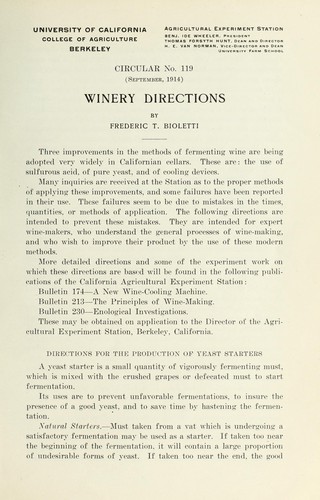 Cover for Winery directions