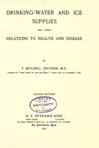 Cover for Drinking-water and ice supplies and their relations to health and disease