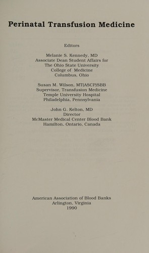 Cover for Perinatal transfusion medicine