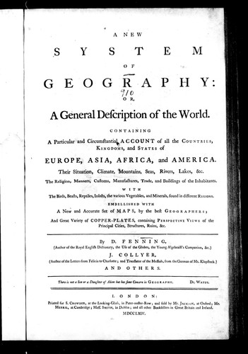 Cover for A new system of geography: or, A general description of the world