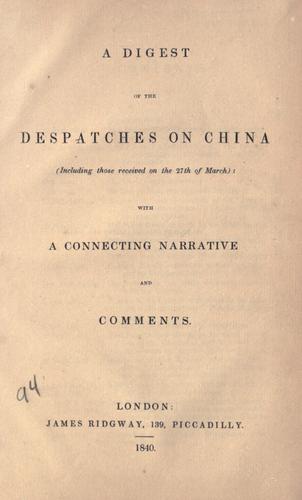 Cover for A Digest of the despatches on China
