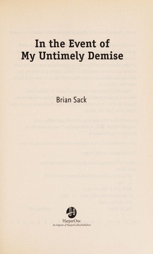 Cover for In the event of my untimely demise