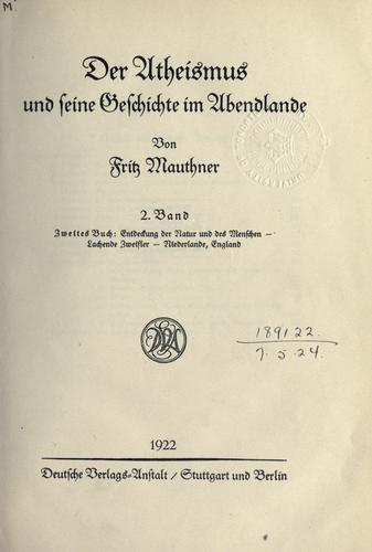 Cover for Atheismus und seine Geschichte im Abendlande.